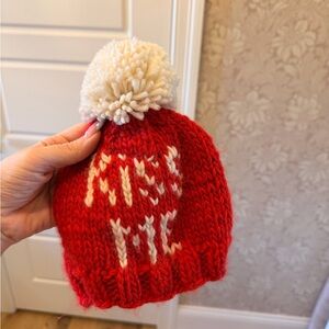 Cozy Red and White Kids Pom-Pom Beanie